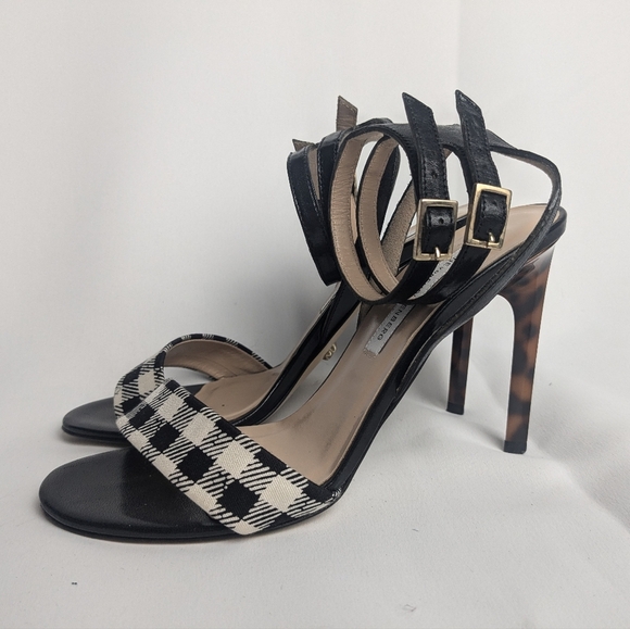 DIANE von Furstenberg Heel Women Sandals Size 6 Made In Italy Leopard And Plaid - Picture 3 of 10